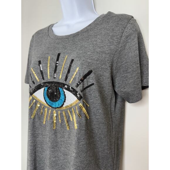 South Parade Sequin Evil Eye Shirt Womens XS Gray Boho Pima Cotton Made In Peru - Picture 2 of 12